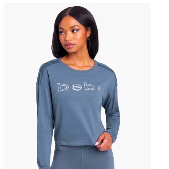 SOLD - Bebe Long Sleeve Smoke Blue Top - NWT - Picture 1 of 14